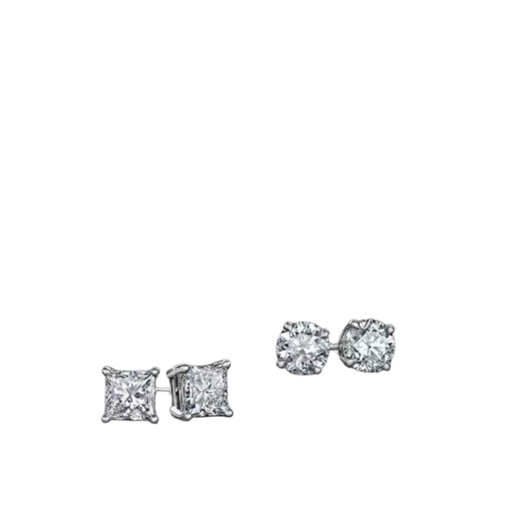 NEW 2-Pair Princess Cut/Round Cut 18K Gold-Filled 6mm Sparkly Crystal Earrings